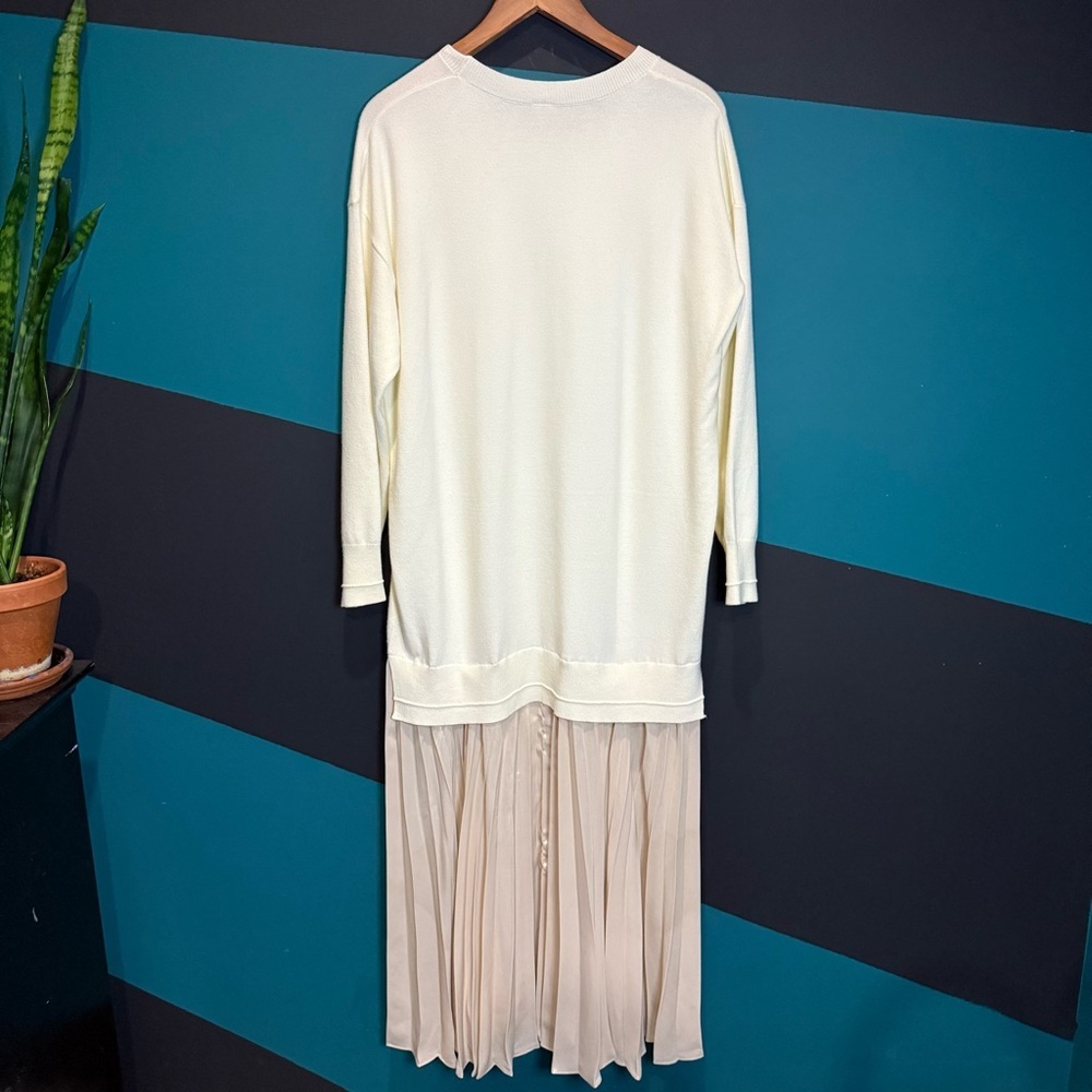 Anthropologie Ivory Long-Sleeve Pleated Twofer Sweater Maxi Dress size L Preppy - Picture 9 of 15